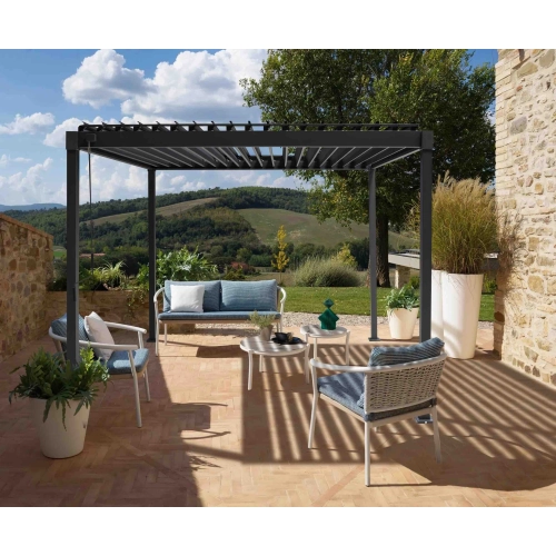 Zestaw Pergola ogrodowa tarasowa MIRADOR 80 Solid 3 x 4 m Antracyt + Roleta 3 m